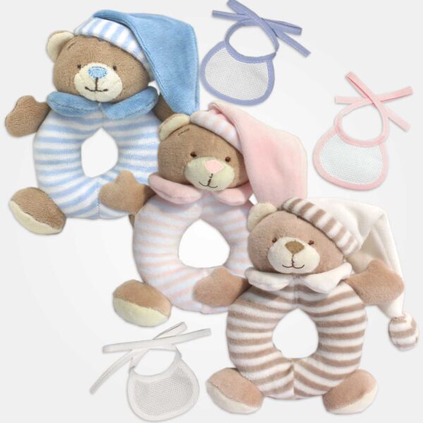 I Ricami del Cuore Peluches Orsetto ad anello con sognalo e bavaglino decorativo in tela Aida – OG141