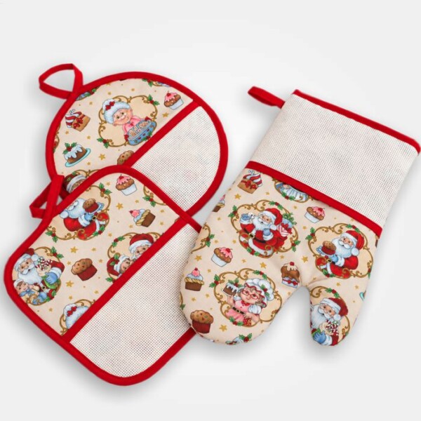 I Ricami del Cuore Guantoni e presine natalizie Set Guantone e Presine Babbo Dolci – XPNA56.20