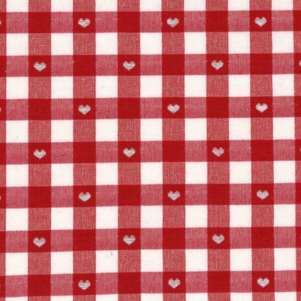 I Ricami del Cuore Linea Tessuti 1 Mt. Tessuto Quadretti, Cuori Rosso – TS45323